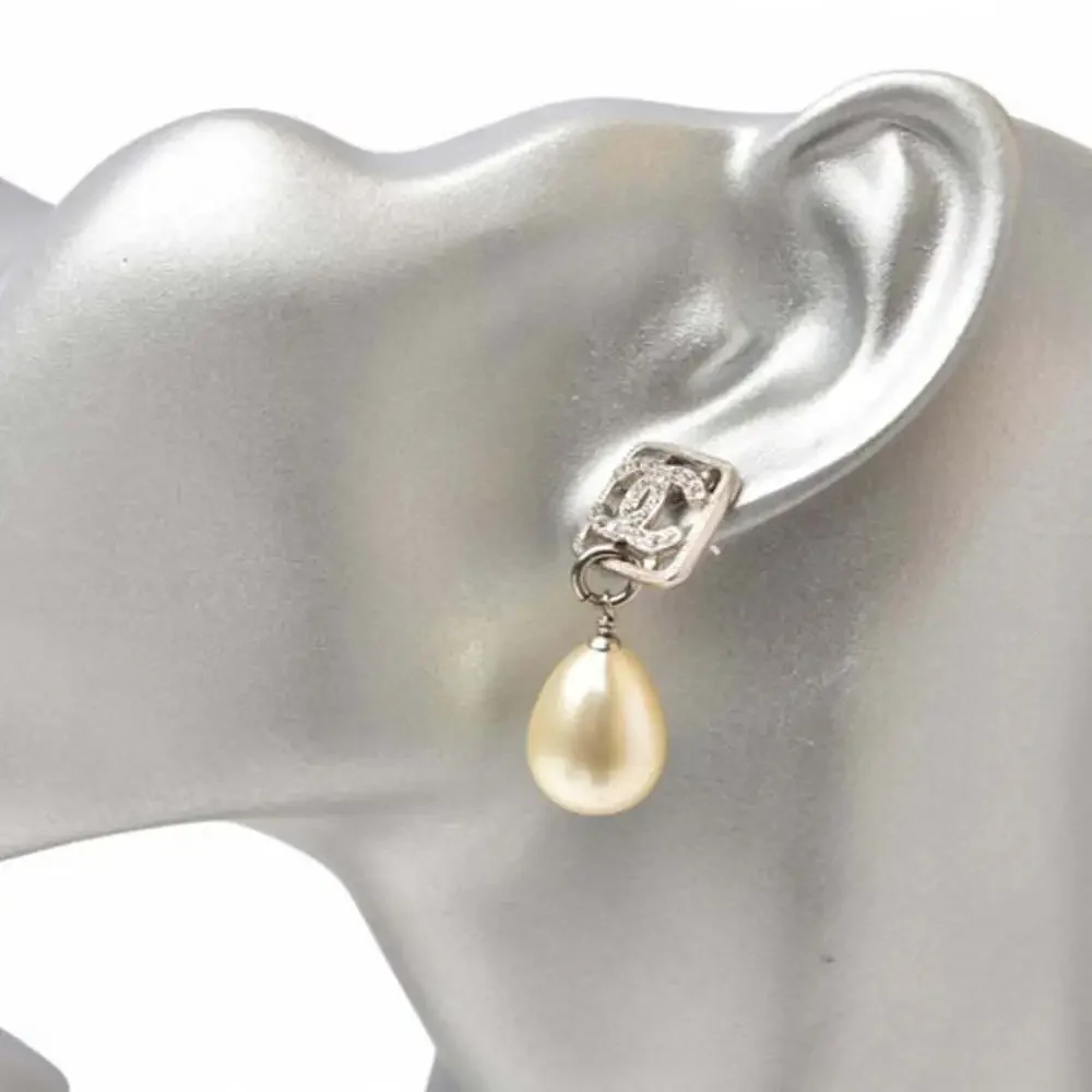 CHANEL Authentic Gold Pearl Logo Earrings